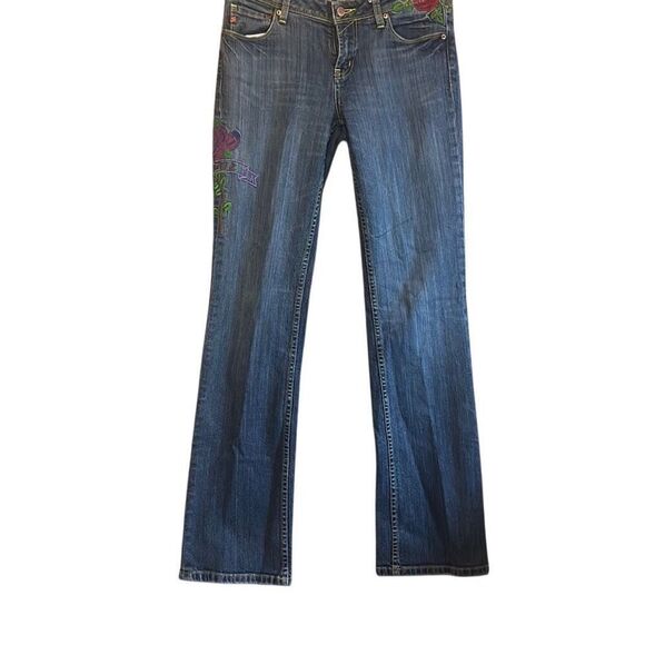 Seven7 Denim Bootcut Jeans Size 30 Blue Floral Embroidered Detail - Picture 1 of 7